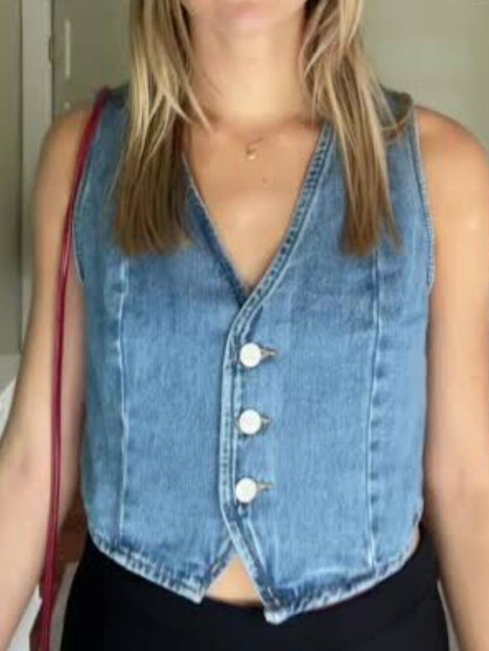 ZARA Light Wash TRF Denim Vest Top Waistcoat V-Neck - Size Small